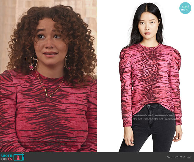 WornOnTV: Skylar's pink tiger graphic sweatshirt and tassel side