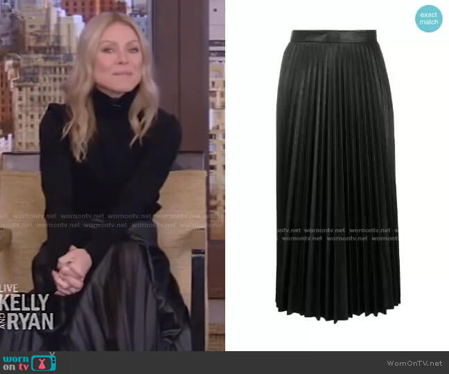 Pleated Faux Leather Midi Skirt by MM6 Maison Margiela worn by Kelly Ripa on Live with Kelly and Mark