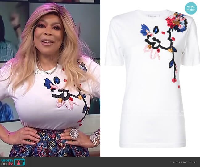 Floral Embroidered T-shirt by Prabal Gurung worn by Wendy Williams on The Wendy Williams Show