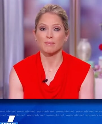 Sara’s red drape neck top on The View