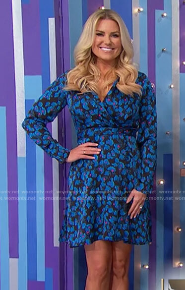 Rachel’s blue floral wrap dress on The Price is Right