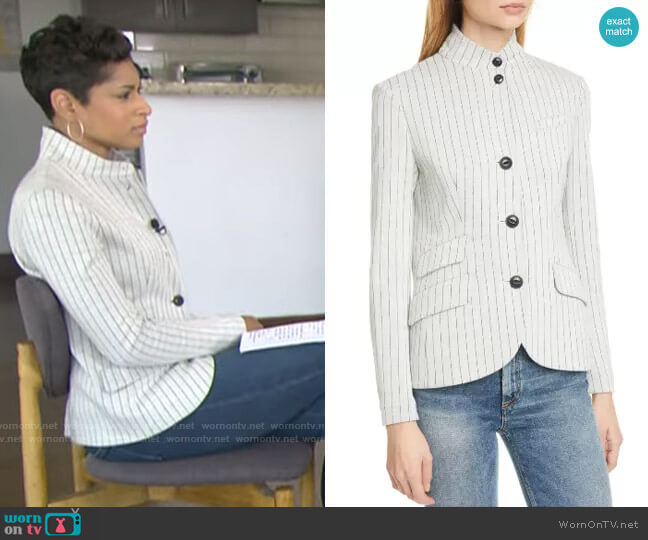 Rag & Bone Slade Pinstripe Cotton Blazer worn by Jericka Duncan on CBS Mornings