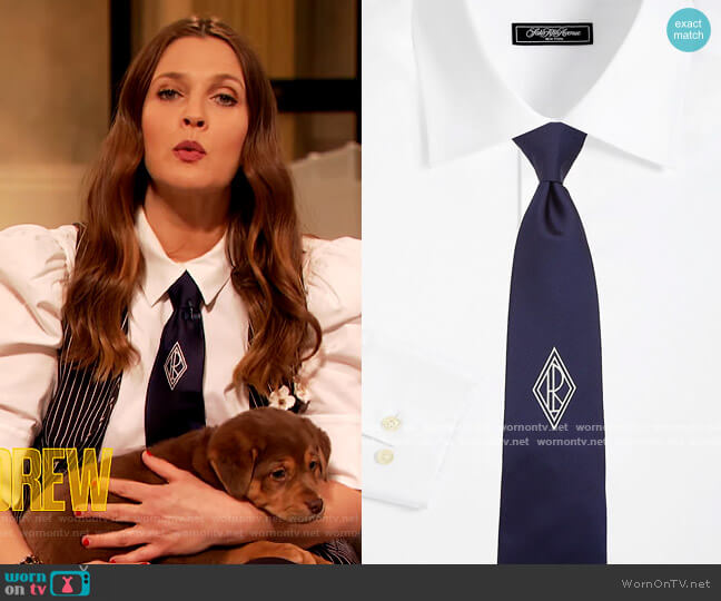 Monogram Silk Tie by Ralph Lauren worn by Drew Barrymore on The Drew Barrymore Show