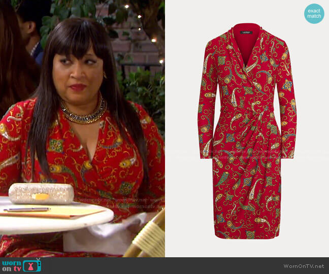 Pleated Paisley Jersey Dress by Ralph Lauren worn by Paulina Price (Jackée Harry) on Days of our Lives