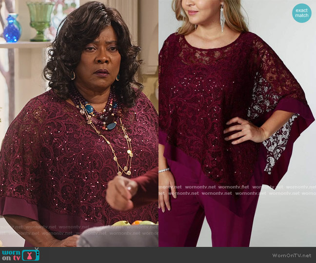 Formal Cape Pant Suits by R&M Richards worn by MDear (Loretta Devine) on Family Reunion