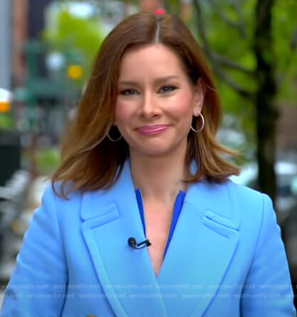 Rebecca’s blue double breasted coat on Good Morning America