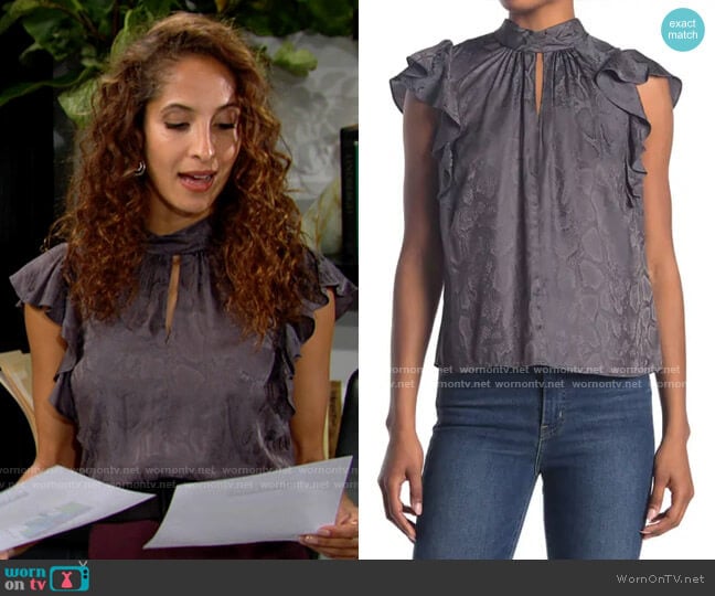 Rebecca Taylor Snake Print Jacquard Flutter Sleeve Silk Blend Blouse worn by Lily Winters (Christel Khalil) on The Young and the Restless