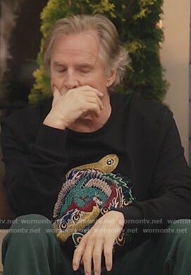 Rick’s black feather embroidered sweatshirt on Kenan