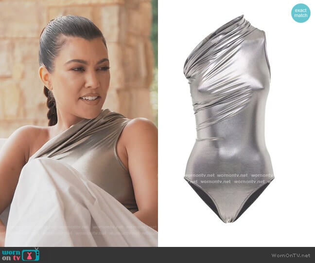 Metallic one Shoulder Swimsuit by Rick Owens worn by Kourtney Kardashian on Keeping Up with the Kardashians