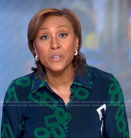 Robin's navy and green link print blouse on Good Morning America