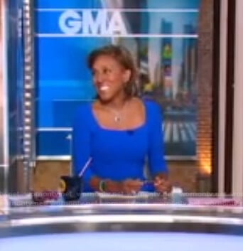 Robin’s blue square neck dress on Good Morning America