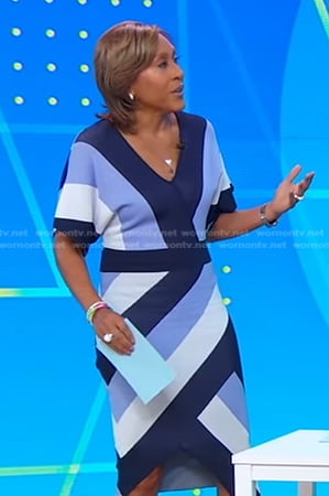 Robin’s blue striped wrap dress on Good Morning America