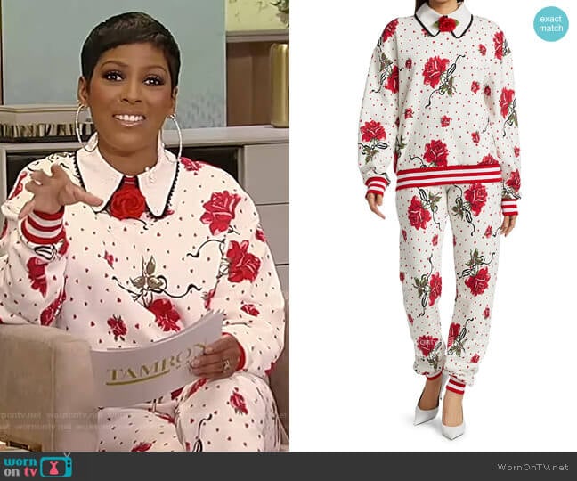 Collared Rose-Print Sweatshirt and Sweatpants by Rodarte worn by Tamron Hall on Tamron Hall Show