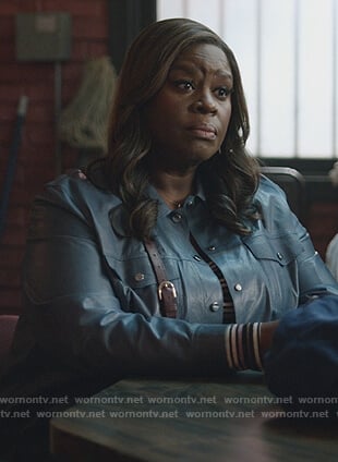 Ruby's blue leather jacket on Good Girls