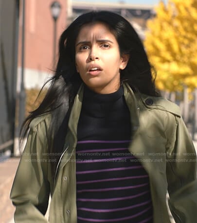 WornOnTV: Saanvi’s black and purple striped turtleneck sweater on ...