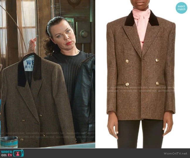 Double Breasted Wool Tweed Blazer by Saint Laurent worn by Maggie (Debi Mazar) on Younger