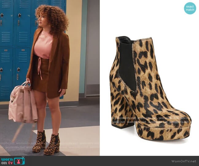 Abella Leopard-Print Calf Hair Chelsea Boots by Sam Edelman worn by Jade (Talia Jackson) on Family Reunion