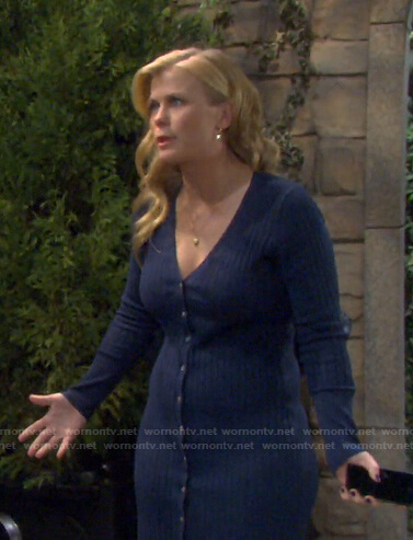 Sami's blue ribbed cardigan dress on Days of our Lives