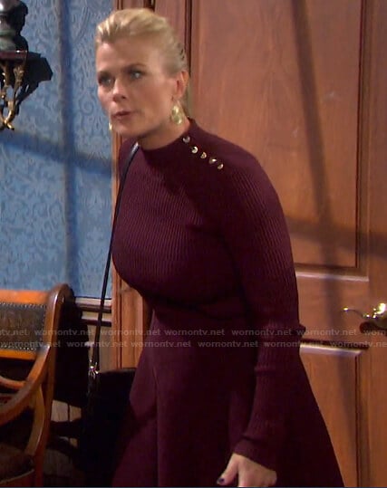 Sami’s burgundy button detail ribbed dress on Days of our Lives