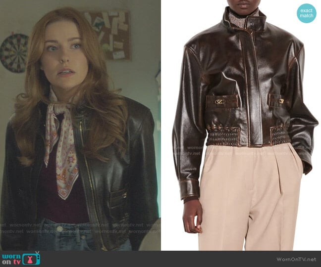 Leather Bomber Jacket by Sandro worn by Nancy Drew (Kennedy McMann) on Nancy Drew