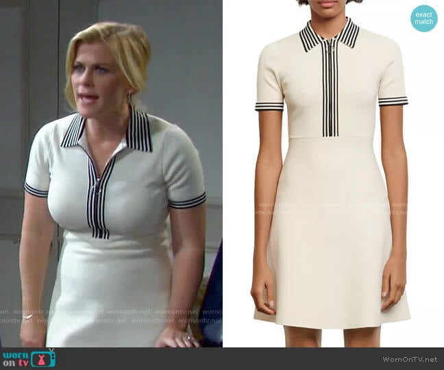 Paulzy Stripe-Trim Knit A-Line Dress by Sandro worn by Sami Brady (Alison Sweeney) on Days of our Lives