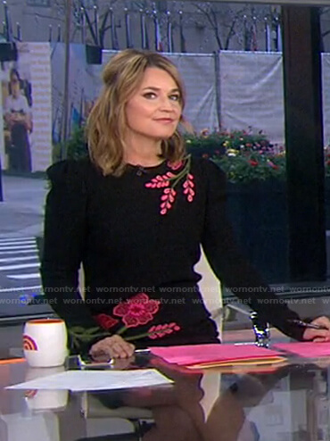 WornOnTV: Savannah’s black floral embroidered dress on Today | Savannah ...