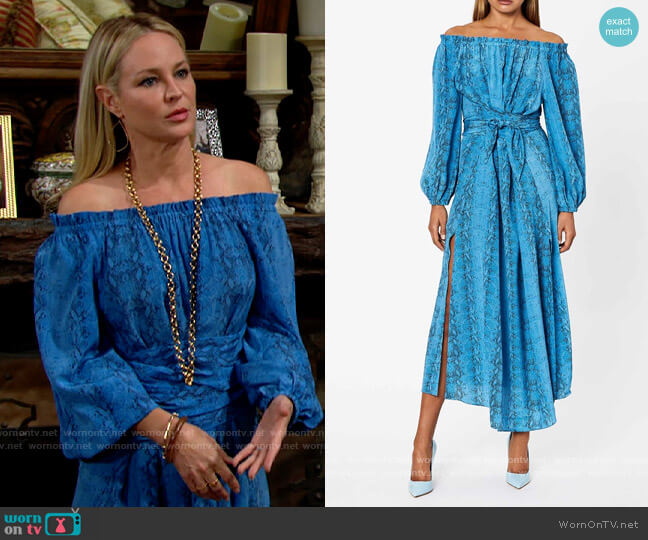 Scanlan Theodore Reptile Print Wrap Dress worn by Sharon Newman (Sharon Case) on The Young and the Restless