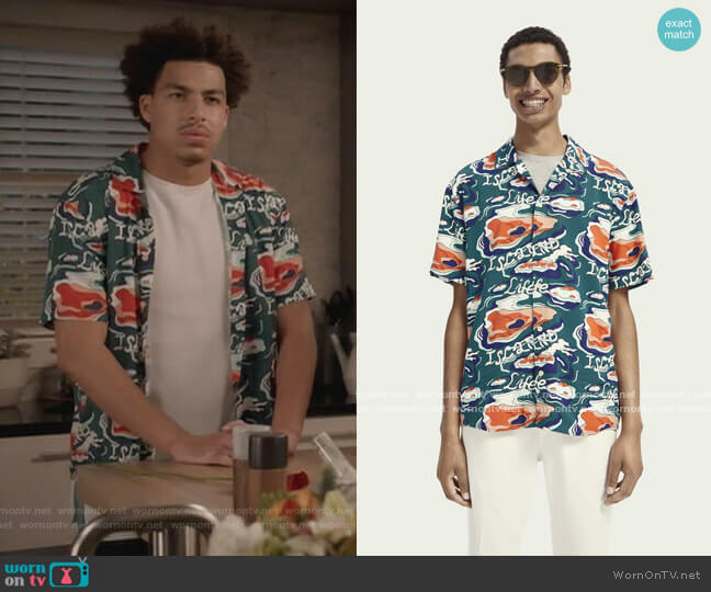 Lightweight Short Sleeve Printed Shirt by Scotch and Soda worn by Andre Johnson Jr (Marcus Scribner) on Black-ish