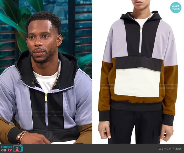 Colorblock Half Zip Hoodie by Scotch & Soda worn by Victor Cruz on E! News Daily Pop