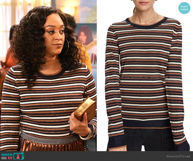 Stripe Pullover Sweater by Scotch & Soda worn by Cocoa McKellan (Tia Mowry-Hardrict) on Family Reunion