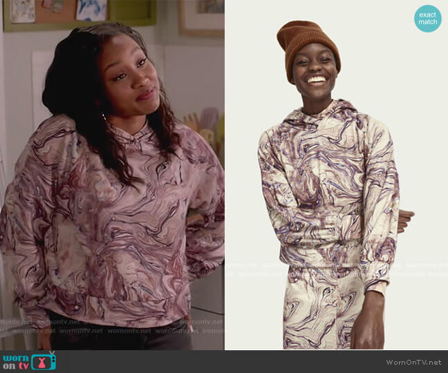 Marble Print Hoodie by Scotch and Soda worn by Olivia Lockhart (Katlyn Nichol) on Black-ish