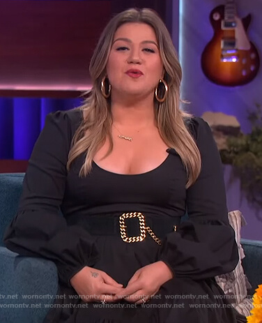Kelly’s black scoop neck mini dress  on The Kelly Clarkson Show