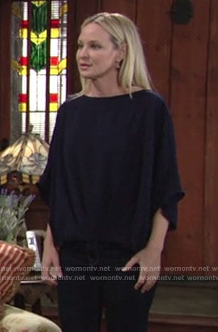 Sharon's navy blue blouse on The Young and the Restless