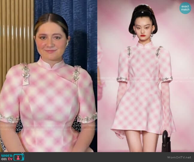 Qipao Embellished Check Minidress by Shushu Tong worn by Emma Kenney on GMA