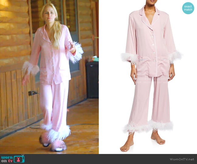 Party Double Feather-Trim Pajama Set by Sleeper worn by Kameron Westcott on The Real Housewives of Dallas