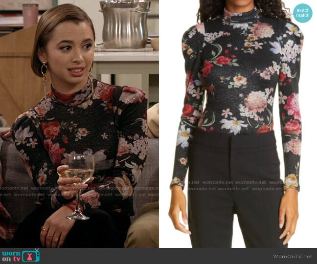 Celia’s floral metallic long sleeve top on Call Your Mother