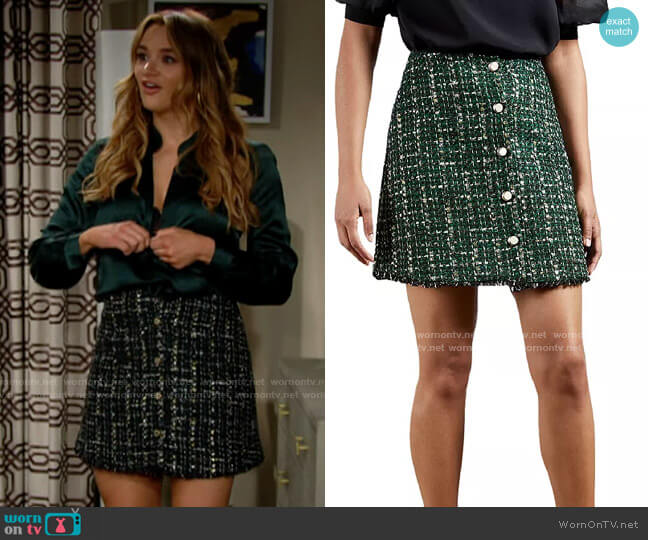 Ted Baker Tweed Mini Skirt worn by Summer Newman (Hunter King) on The Young and the Restless