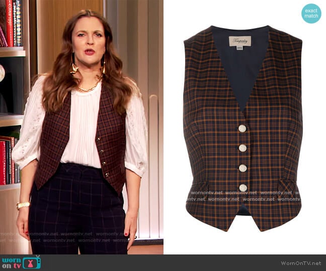 Ingenue tailored waistcoat by Temperley London worn by Drew Barrymore on The Drew Barrymore Show