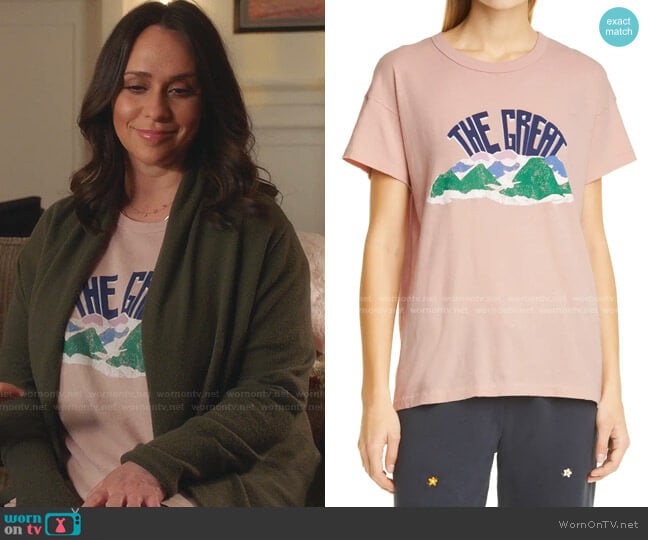 Mountain Side The Boxy Crew Graphic Tee by The Great worn by Maddie Kendall (Jennifer Love Hewitt) on 9-1-1