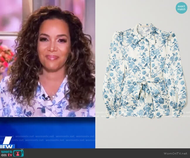 The Jannah belted floral-print silk-satin blouse by The Vampires Wife worn by Sunny Hostin on The View