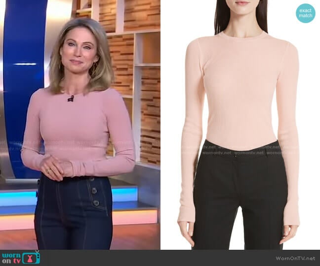 Wornontv Amys Pink Ribbed Sweater And Jeans On Good Morning America Amy Robach Clothes And 