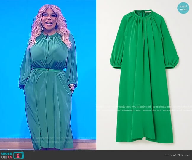 Gathered silk midi dress by Tibi worn by Wendy Williams on The Wendy Williams Show