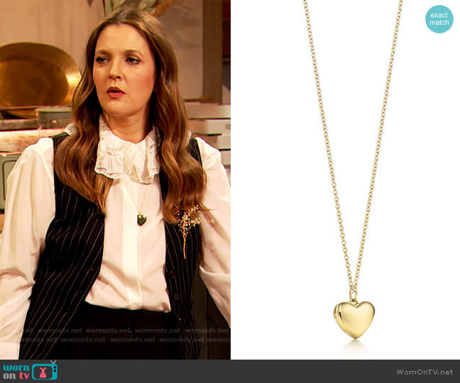 Heart locket pendant by Tiffany & Co worn by Drew Barrymore on The Drew Barrymore Show