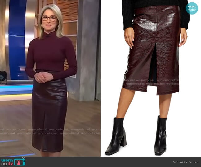 Crocodile Faux Leather Pencil Skirt by Topshop worn by Amy Robach on Good Morning America