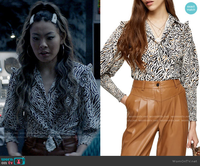 Topshop Frill Shoulder Animal Print Shirred Top worn by Mary Hamilton (Nicole Kang) on Batwoman