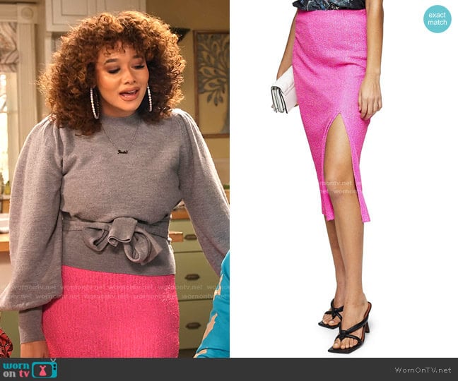 Neon Sequin Pencil Skirt by Topshop worn by Jade (Talia Jackson) on Family Reunion