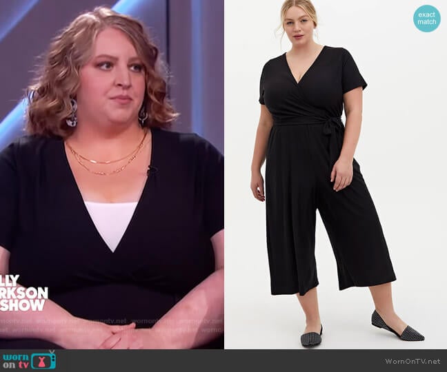 Black Textured Knit Surplice Jumpsuit by Torrid worn by Christy Oxborrow on The Kelly Clarkson Show