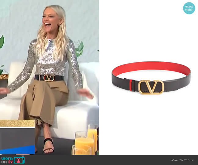 Garavani VLOGO Buckle Reversible Leather Belt by Valentino worn by Zanna Roberts Rassi on E! News Daily Pop