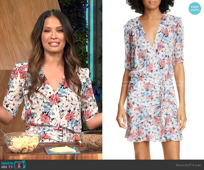 Dakota Ruched Floral Print Silk Dress by Veronica Beard worn by Rocsi Diaz on E! News Daily Pop