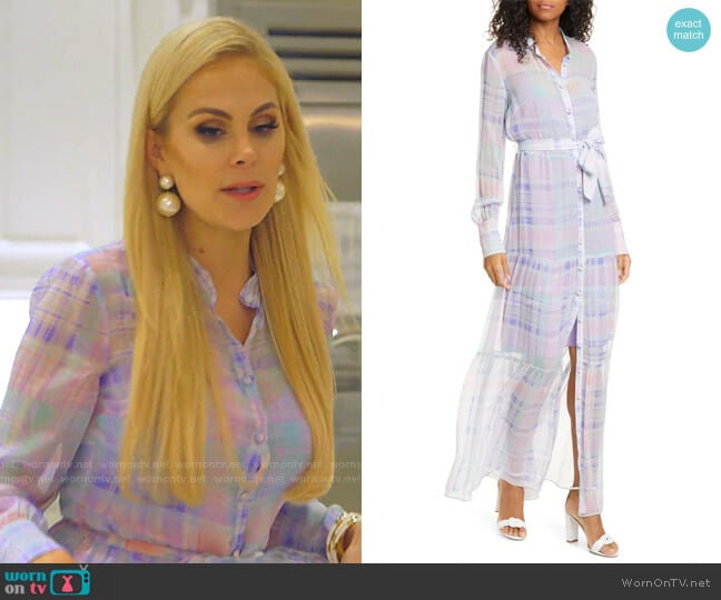 Evangeline Plaid Long Sleeve Silk Maxi Dress by Veronica Beard worn by Kameron Westcott on The Real Housewives of Dallas